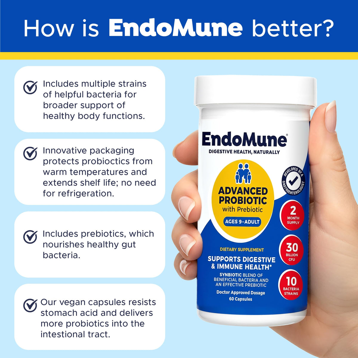 Endomune Advanced Adult Probiotic with Prebiotic - 60 Capsules - image 5