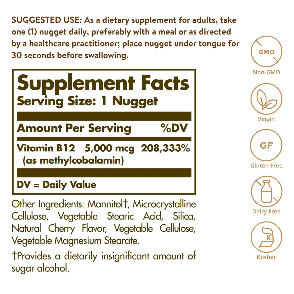 Solgar Methylcobalamin Vitamin B12 5000 mcg - 60 Nuggets - image 2