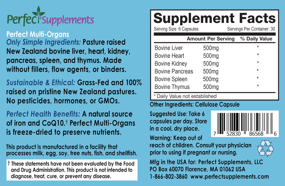 Perfect Supplements Perfect Multi-Organs Glandular Blend - 180 Capsules - image 2