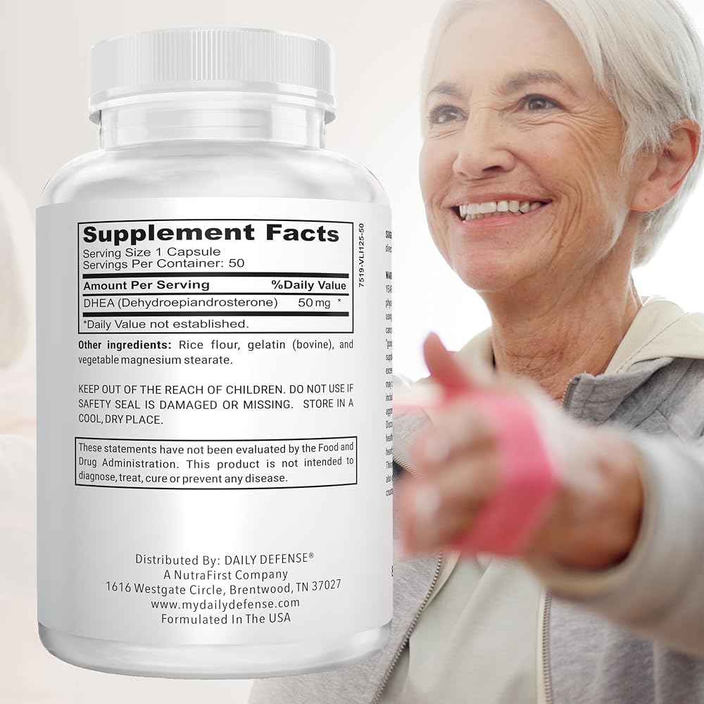 Daily Defense DHEA 50mg for Energy & Mood Support - 50 Capsules - image 2