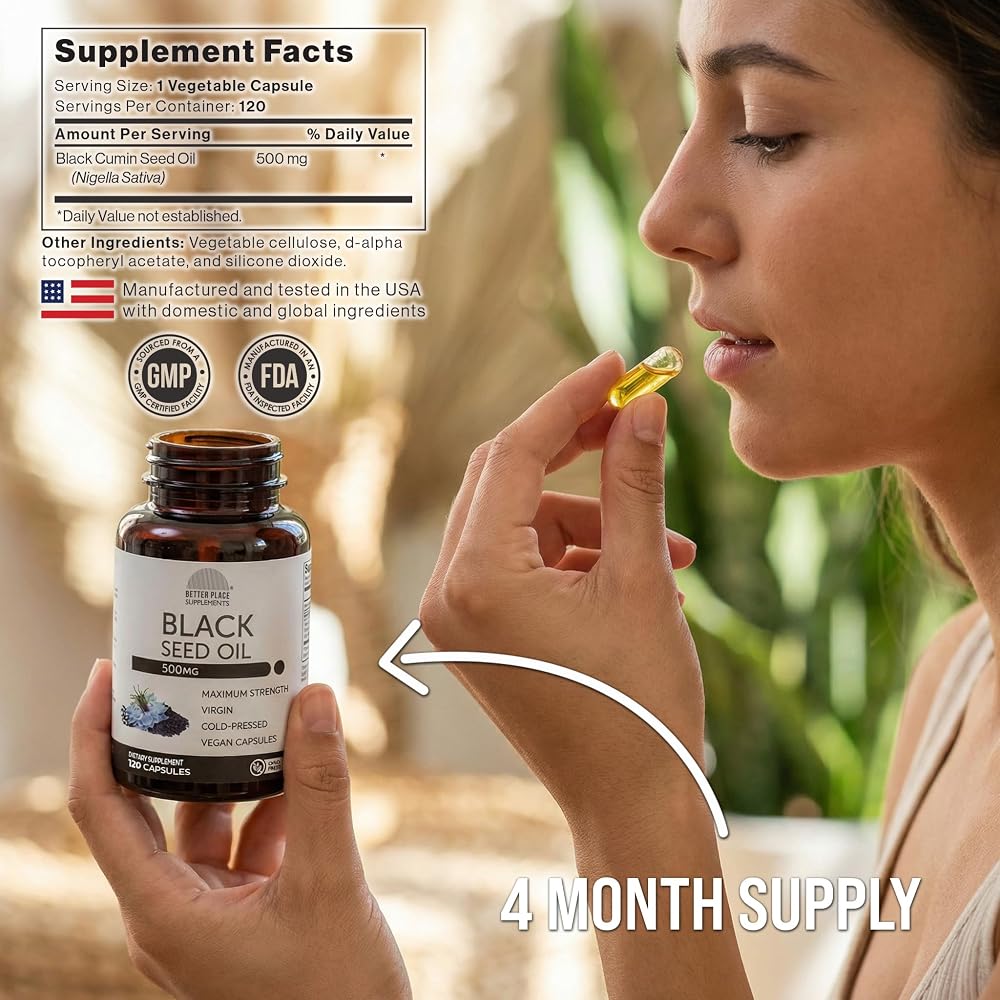 Better Place Organics Black Seed Oil 500mg - 120 Capsules - image 4