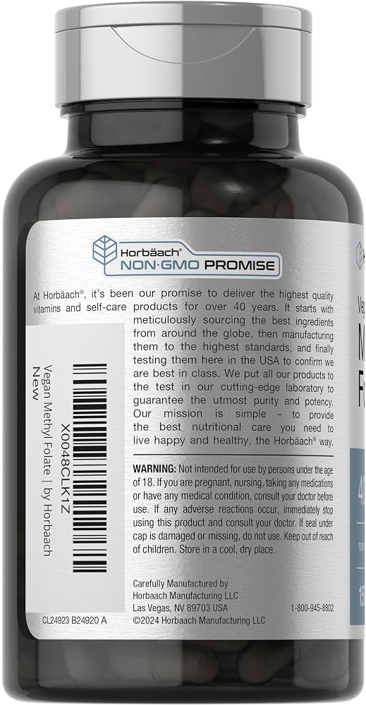 Horbäach Methyl Folate 400 mcg - 150 Vegetarian Capsules - image 3