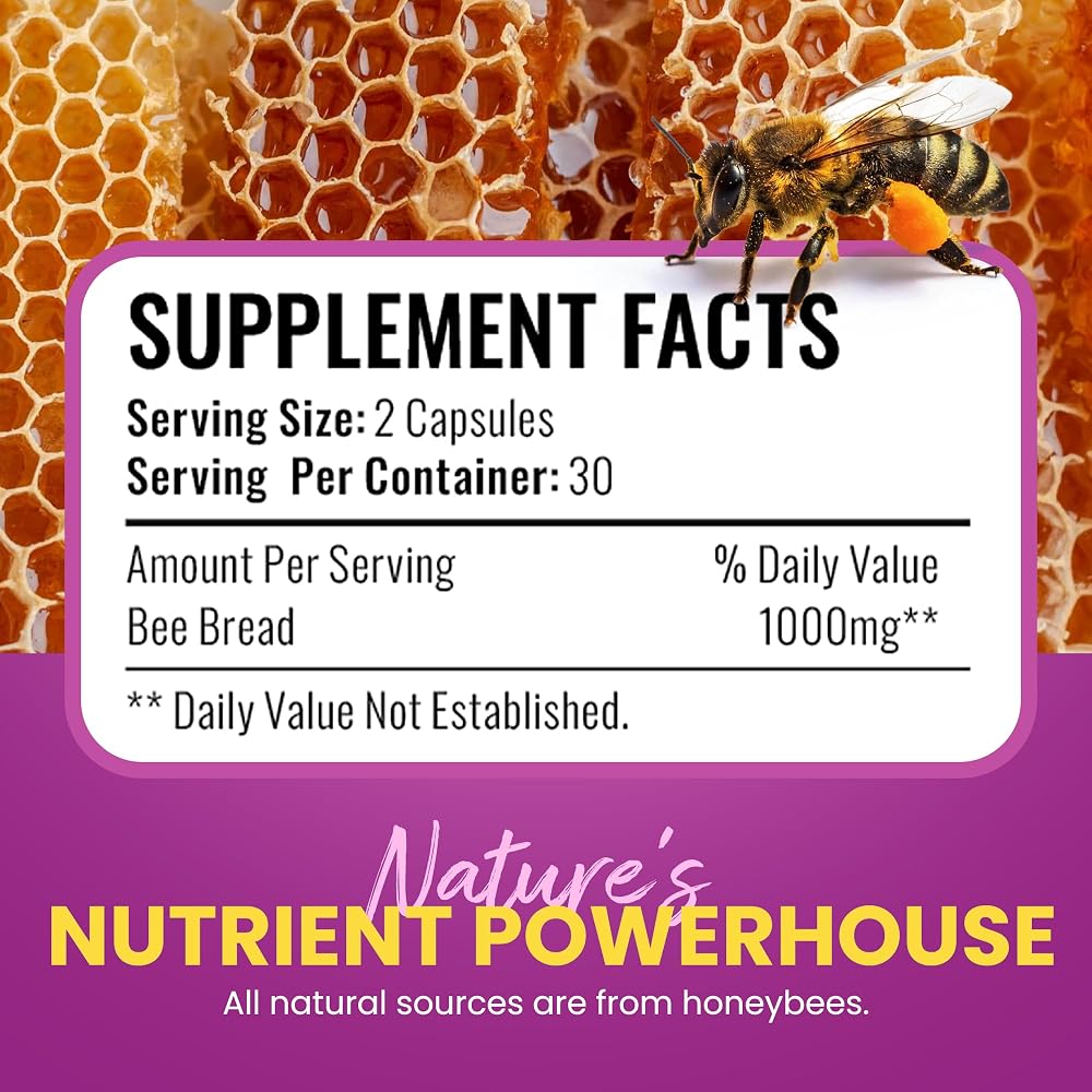 HONEYBEEZONE Bee Bread Capsules Energy & Immune Support - 60 Vegetarian Capsules - image 4