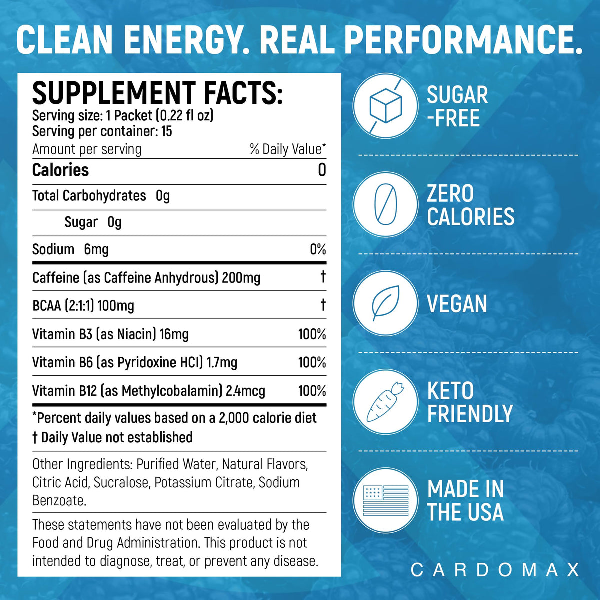 CardoMax - Energy Drink Packets - Liquid Preworkout for Men & Women