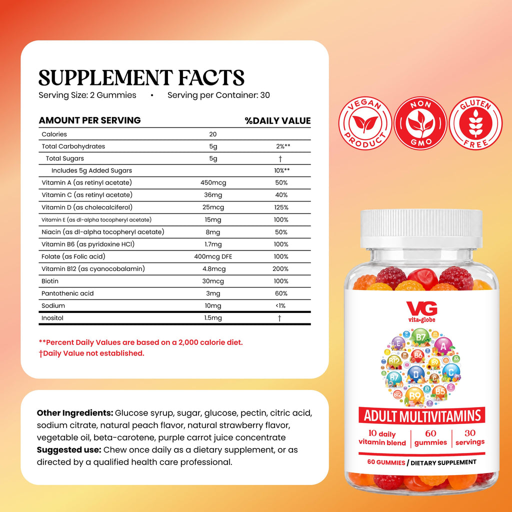 VITA GLOBE Adult Multivitamin Gummies with 9 Vitamins - 120 Gummies - image 2