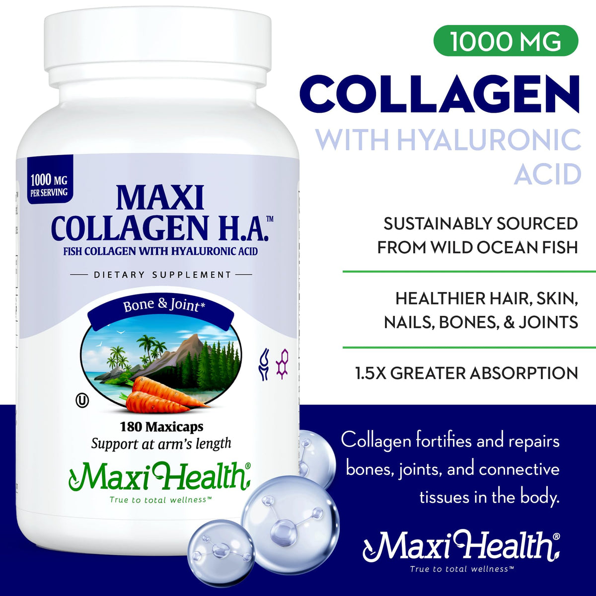 Maxi Health Marine Collagen 1000mg with Hyaluronic Acid - 180 Capsules - image 2