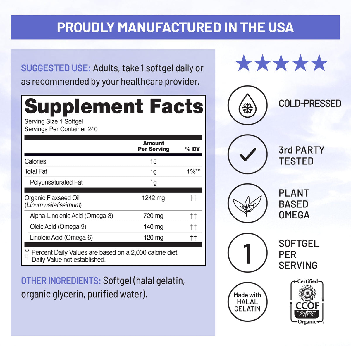 NatureWise Flaxseed Oil 1200 mg Omega 3 6 9 - 240 Softgels - image 3