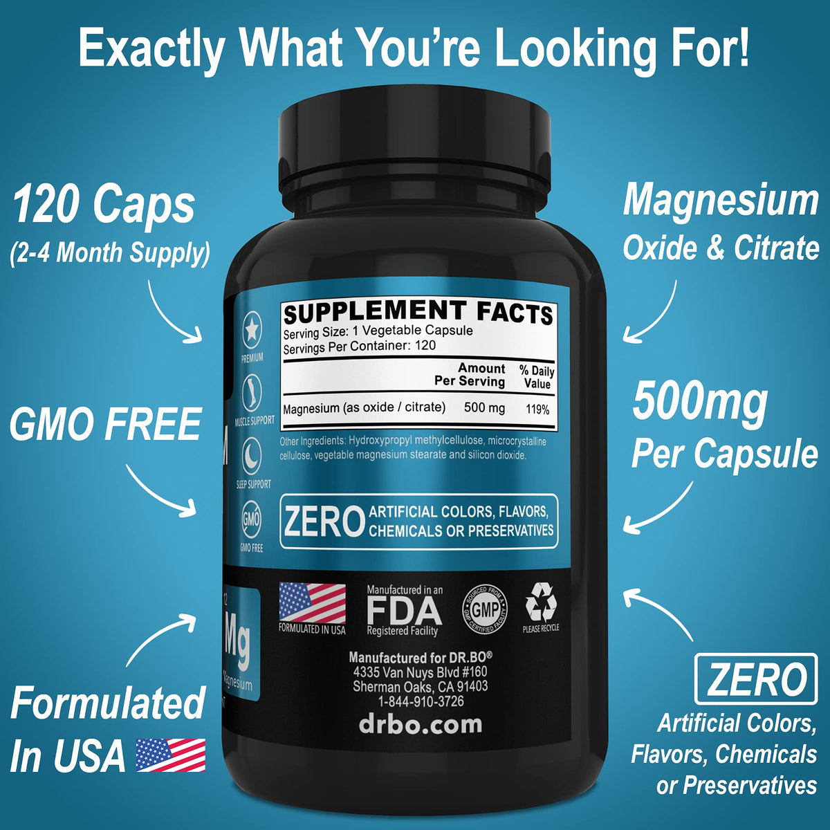 DR. BO Magnesium Complex Supplement 500mg - 120 Capsules - image 5
