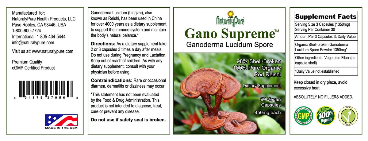 NaturalyPure Gano-Supreme Organic Reishi Spore - 90 Vegan Capsules - image 2