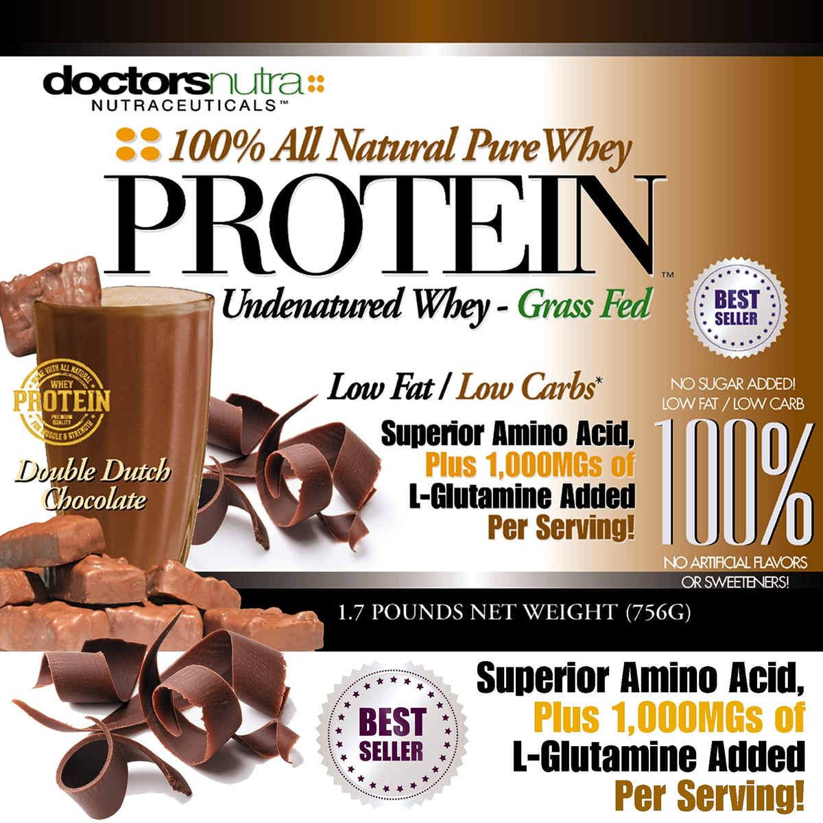 Doctors Nutra Grass Fed Whey Protein Double Dutch Chocolate - Pack of 2 - image 5