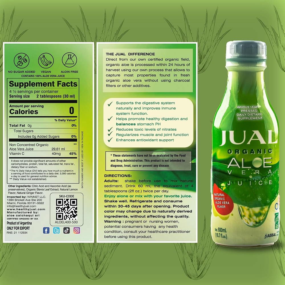 JUAL Healthy Organic Aloe Vera Juice drink- Grapefruit Flavor - Aloe