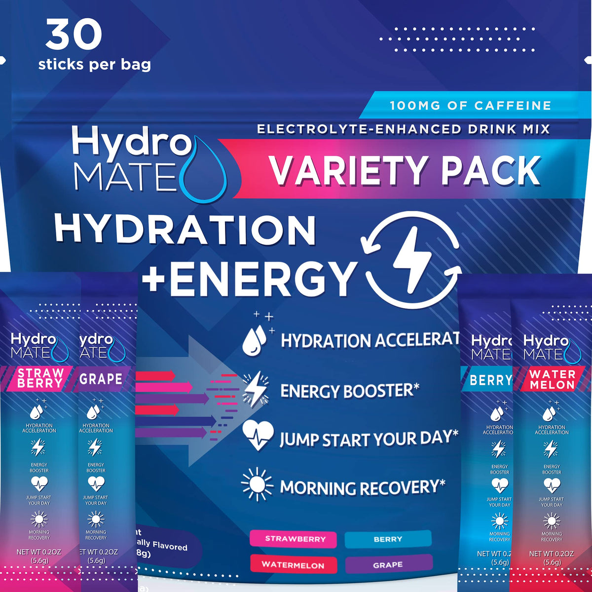 HydroMATE Electrolytes Powder Packets Energy Drink Mix Hydration
