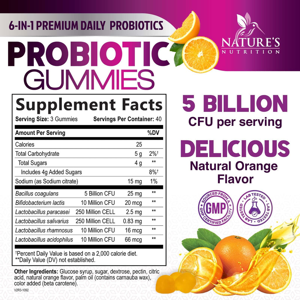 Nature's Nutrition Probiotics for Digestive Health Gummies - 6 Unique
