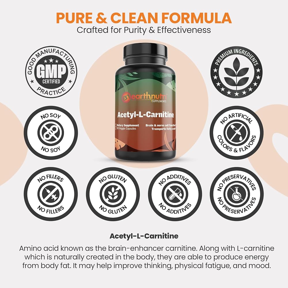 EarthNutri Acetyl-L-Carnitine 500mg - 90 Capsules - image 3