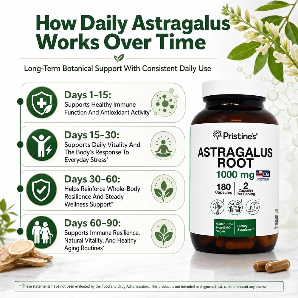 PRISTINE'S Astragalus Root Capsules for Immunity & Lung Health - 180 Count - image 4