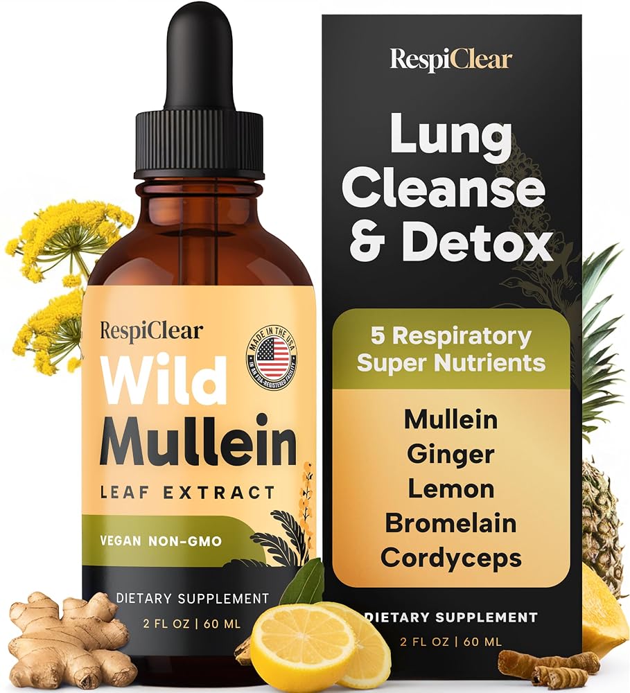 RESPICLEAR Mullein Drops with Ginger & Lemon for Lung Health - 2 Fl Oz