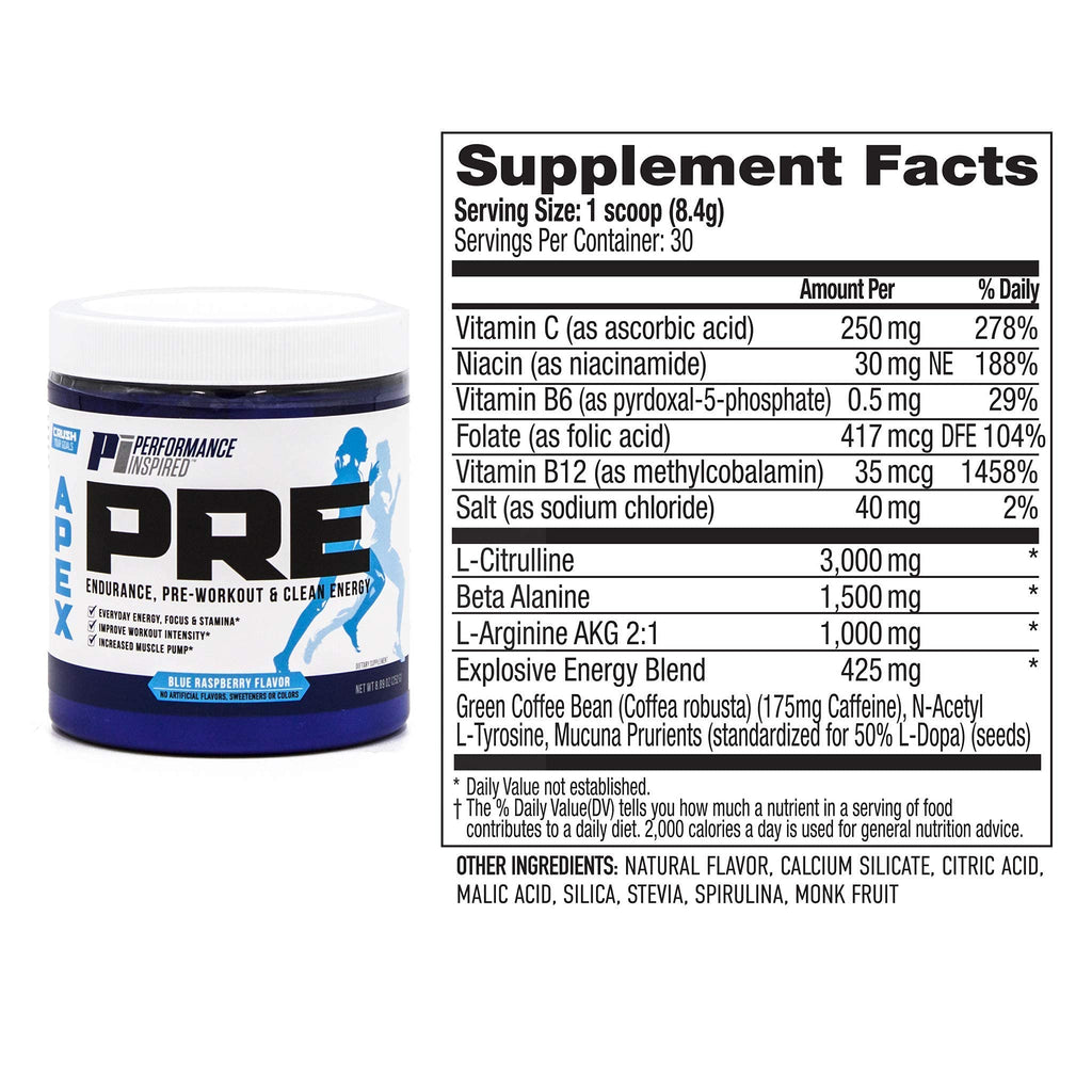 PERFORMANCE INSPIRED APEX Pre-Workout Powder Blue Raspberry - 8.89oz - image 5