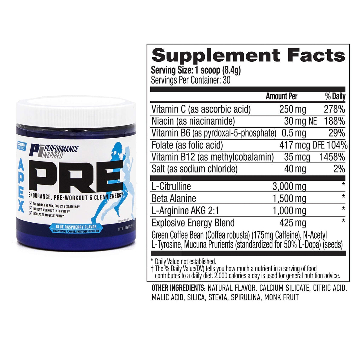 PERFORMANCE INSPIRED APEX Pre-Workout Powder Blue Raspberry - 8.89oz - image 5