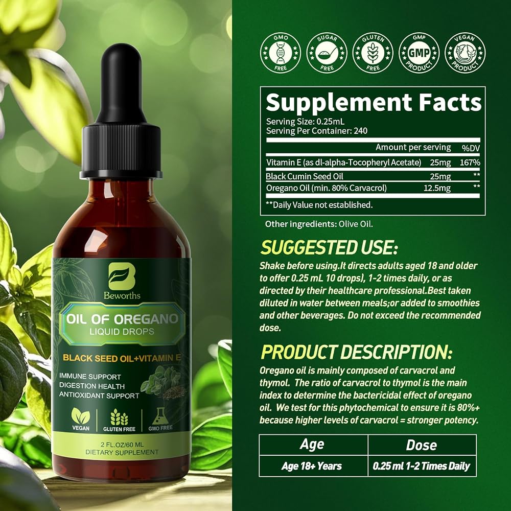 B BEWORTHS B BEWOTHS Oregano Oil Drops, 80% Carvacrol