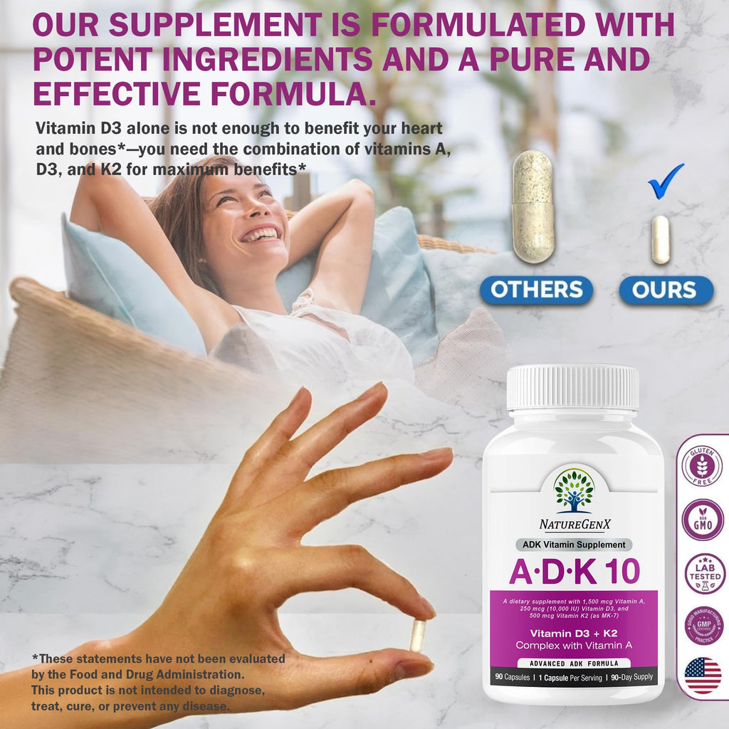 NatureGenX ADK10 Vitamin A D3 K2 Bone Health - 90 Capsules - image 7