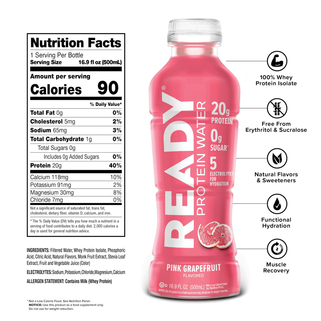 Come Ready Clear Protein Water Pink Grapefruit - 16.9 Fl Oz - image 2