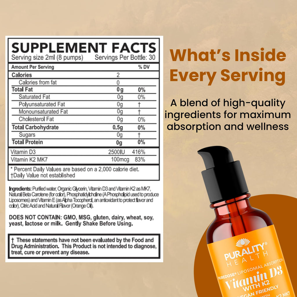 PURALITY HEALTH Liposomal Vitamin D3 K2 Drops for Bone Strength - 2 Fl Oz - image 7