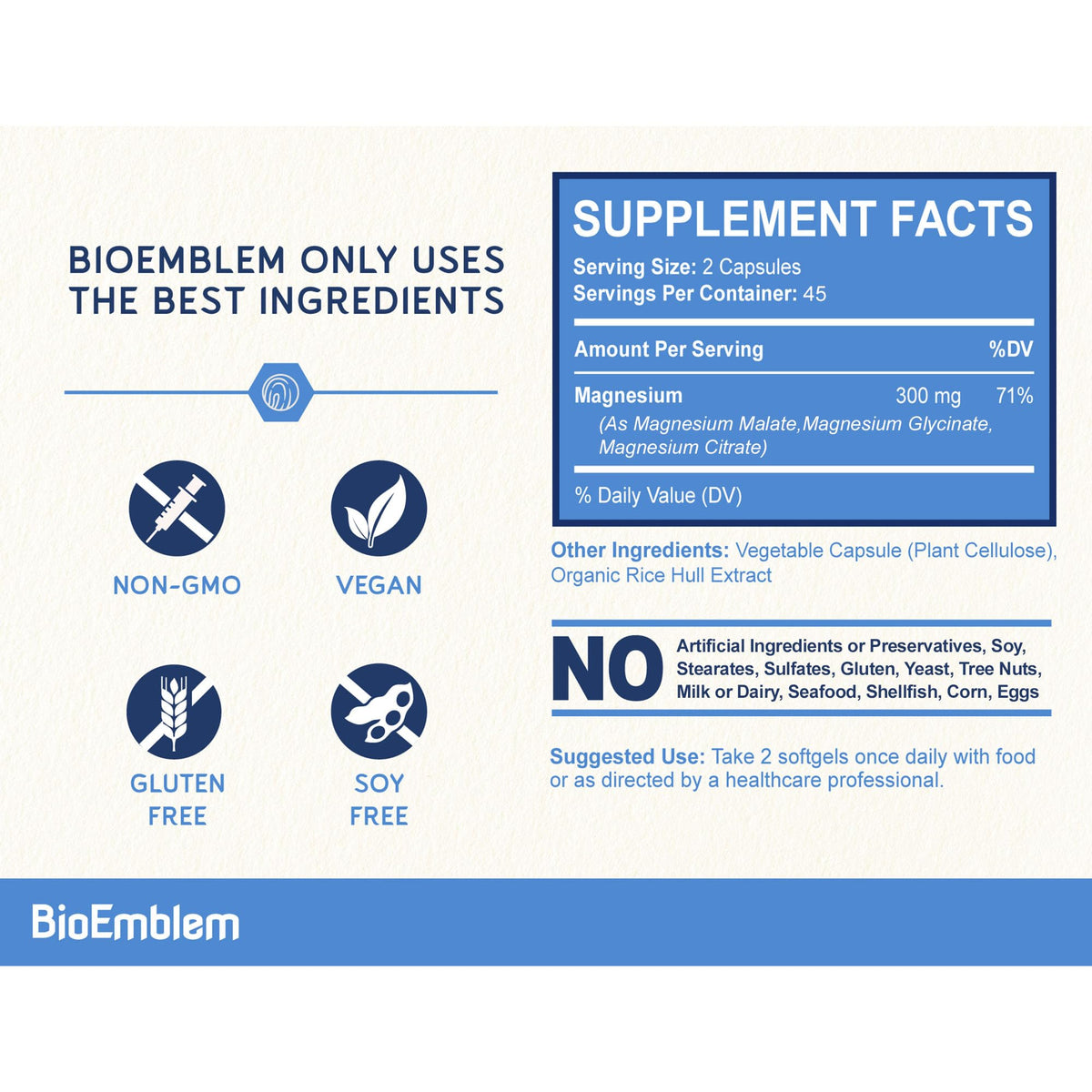 BioEmblem Magnesium Glycinate Complex 300mg - 90 Capsules - image 6