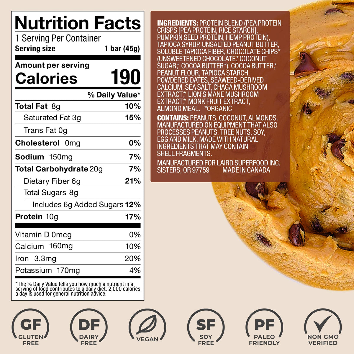 Laird Superfood Functional Protein Bars with Adaptogens