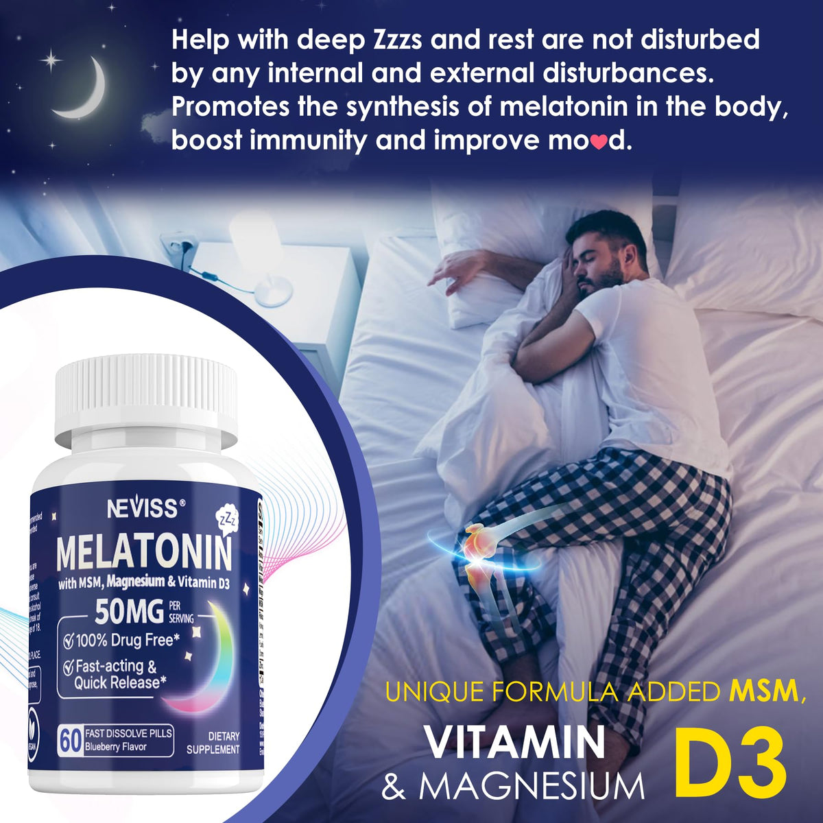 NEVISS Melatonin 50 mg for Adults - Fast Dissolve & Chewable Extra