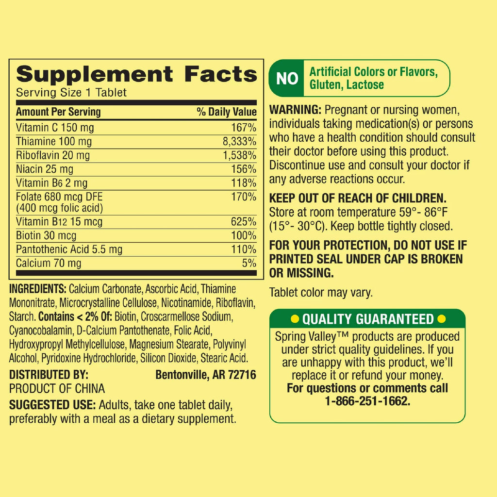 LUAL Spring Valley Super B Complex 100 Tablets Energy Support - image 6