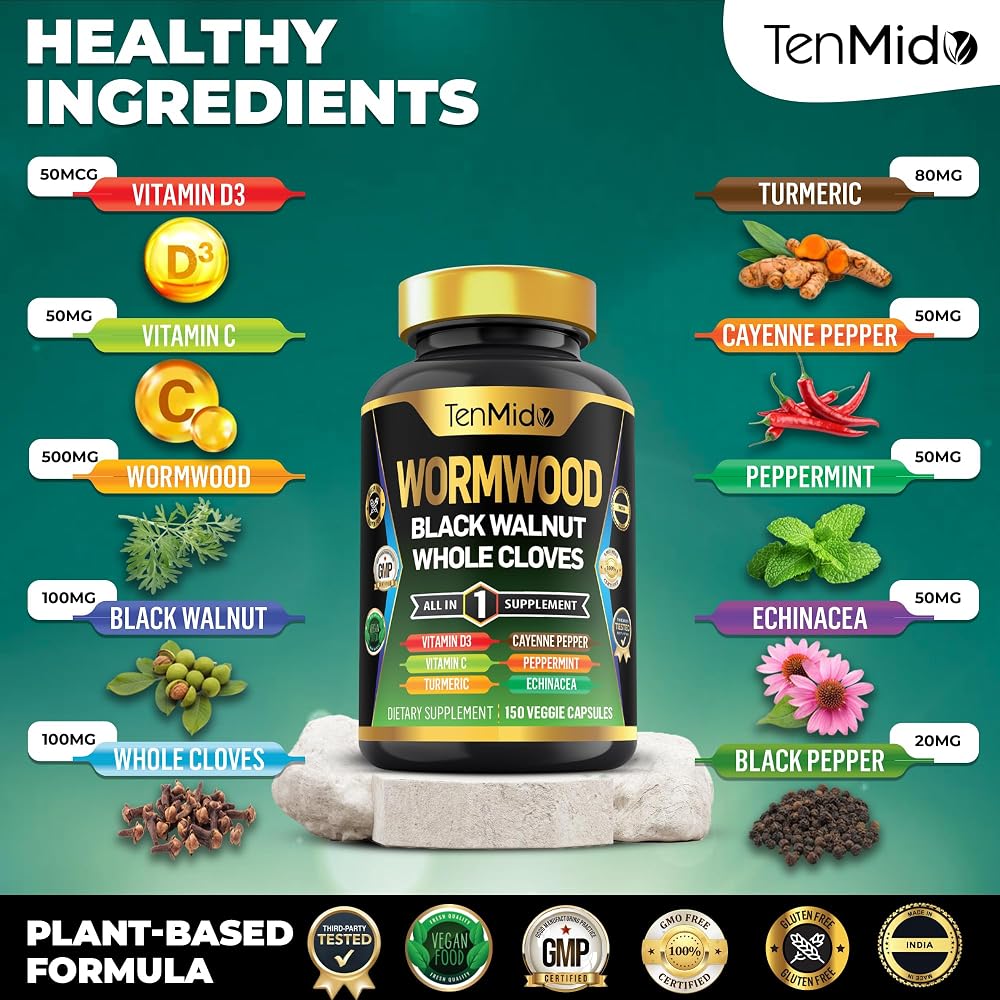Tenmido Wormwood Capsules 10-in-1 Formula - 150 Capsules - image 3