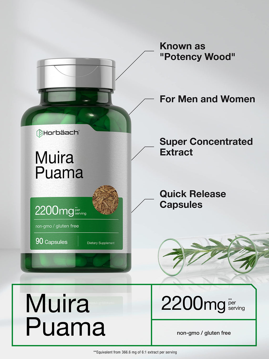Horbäach Muira Puama Root Extract - 90 Capsules - image 3
