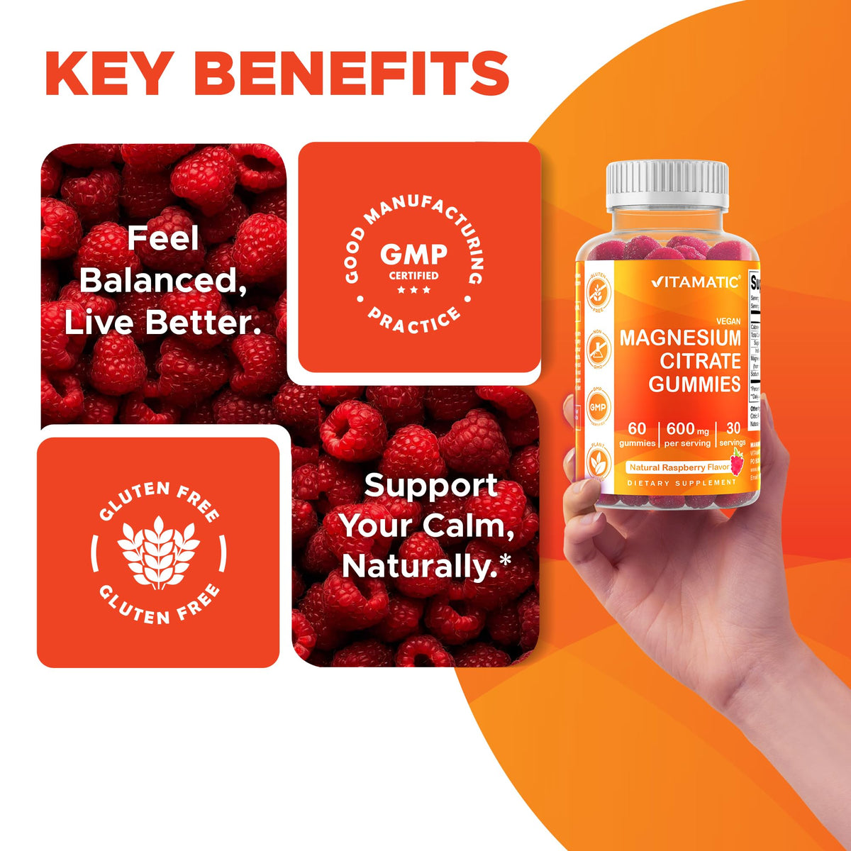 Vitamatic Magnesium Citrate Gummies 600mg per Serving - 60 Vegan
