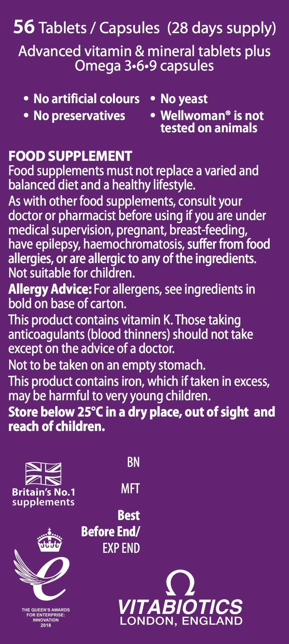 Wellwoman Plus Multivitamin with Omega 3, 6 & 9 - 56 Capsules - image 2
