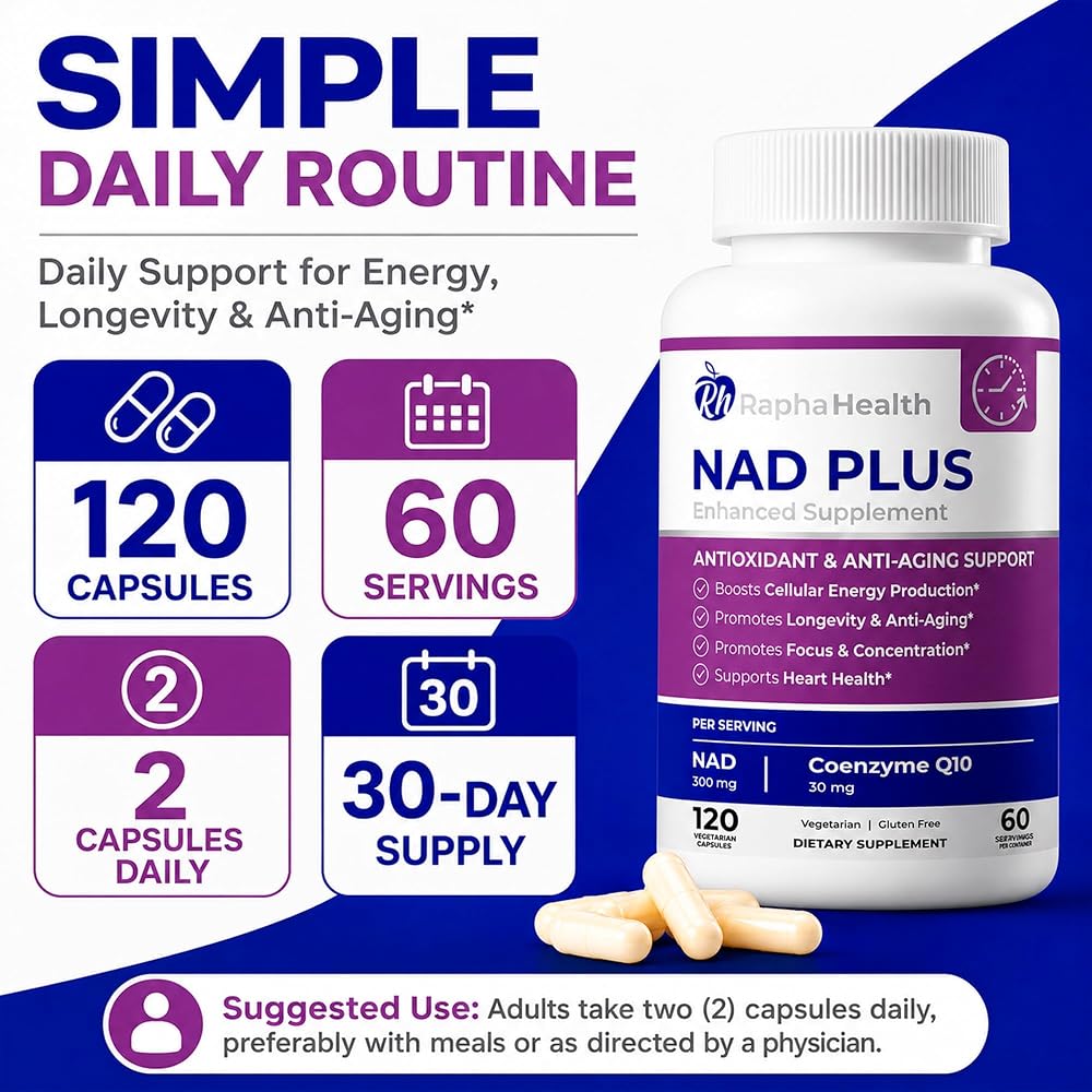 RAPHA HEALTH NAD Advanced Energy & Anti-Aging Formula - 120 Capsules - image 3