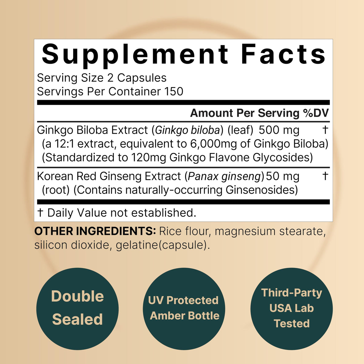 NatureBell Ginkgo Biloba with Panax Ginseng - 300 Capsules - image 2