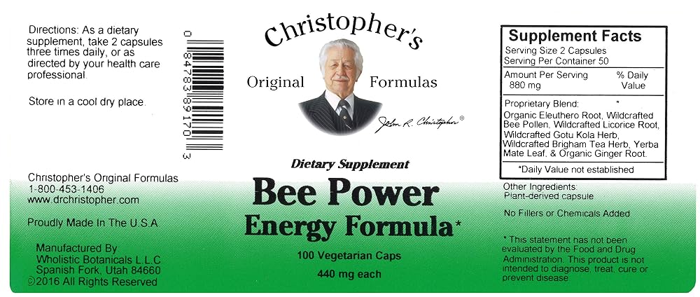 Christopher's Original Formulas Bee Power Energy - 100 Capsules - image 4