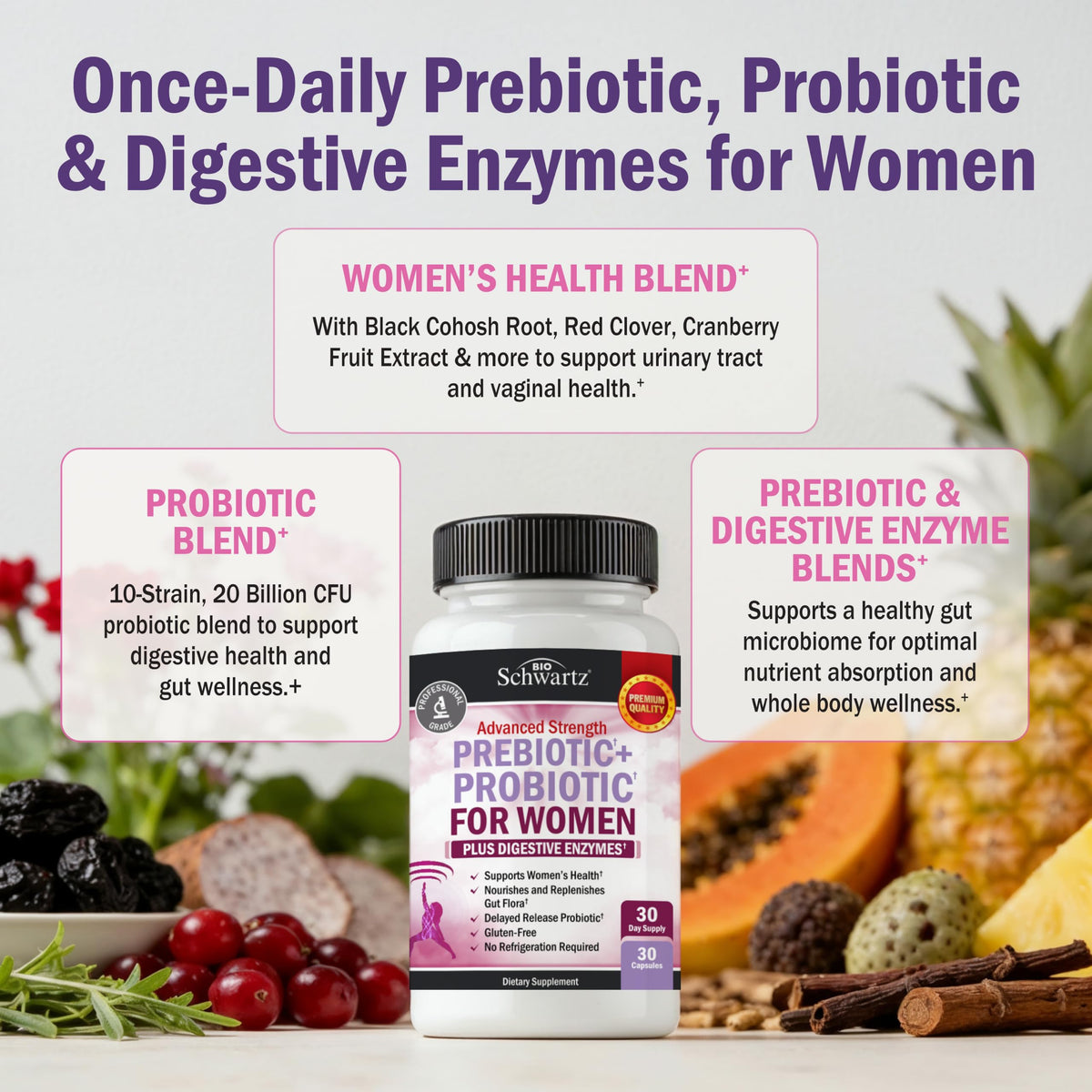 BioSchwartz Prebiotics and Probiotics for Women - for Gut