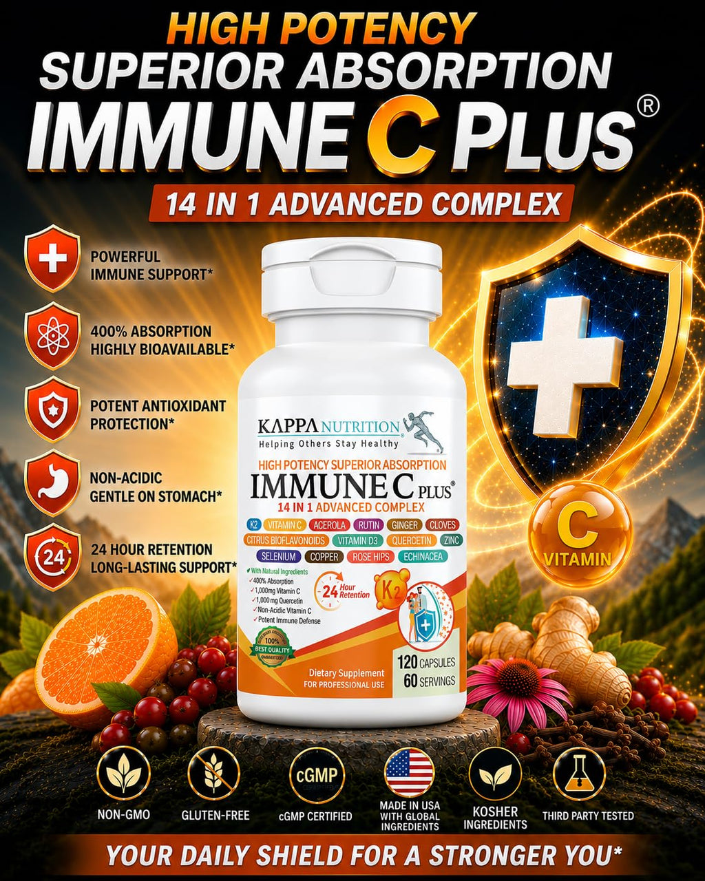 KAPPA NUTRITION Immune C Plus 14 in 1 Complex - 90 Capsules - image 2