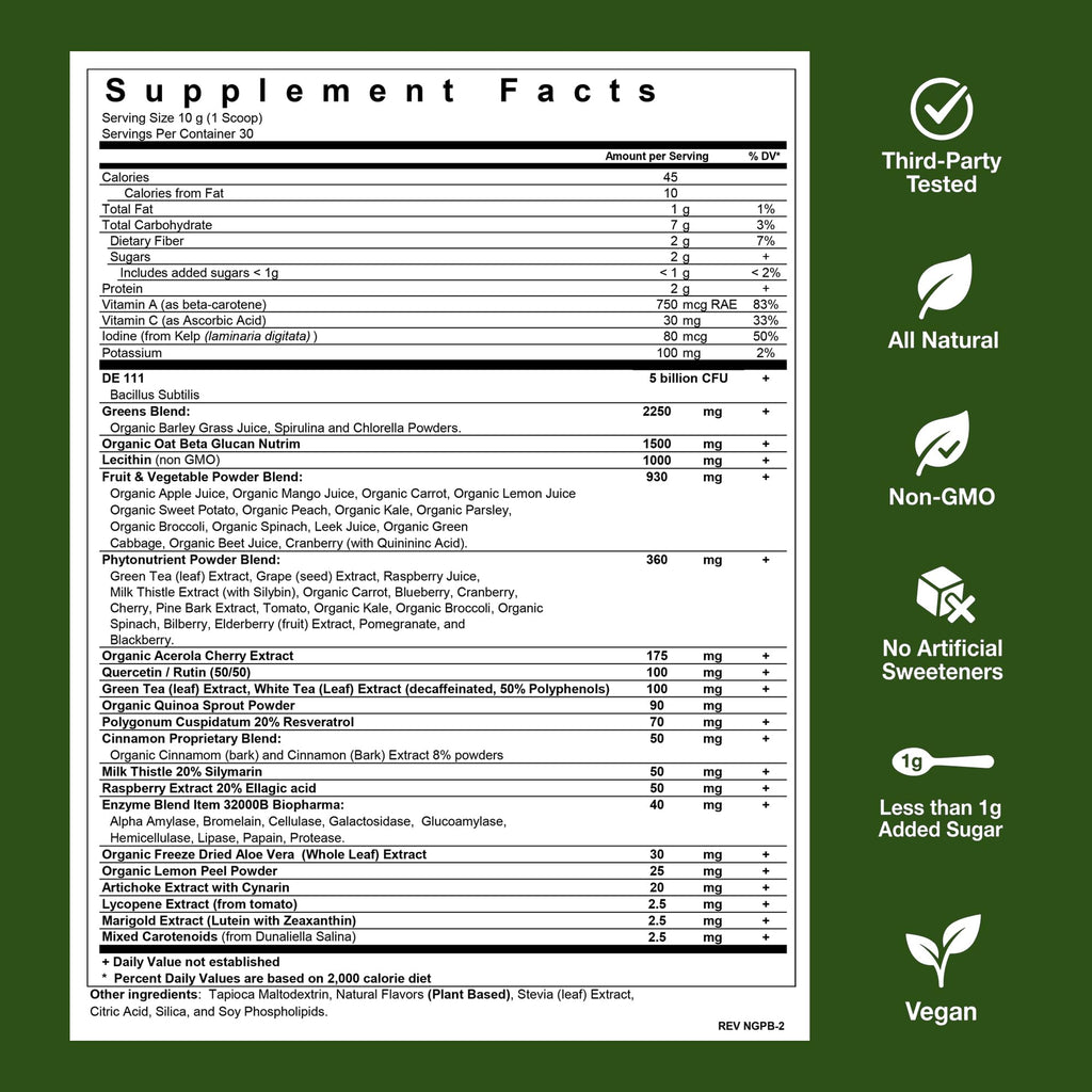 Biopharma Scientific NanoGreens + Probiotic Green Spirulina Powder