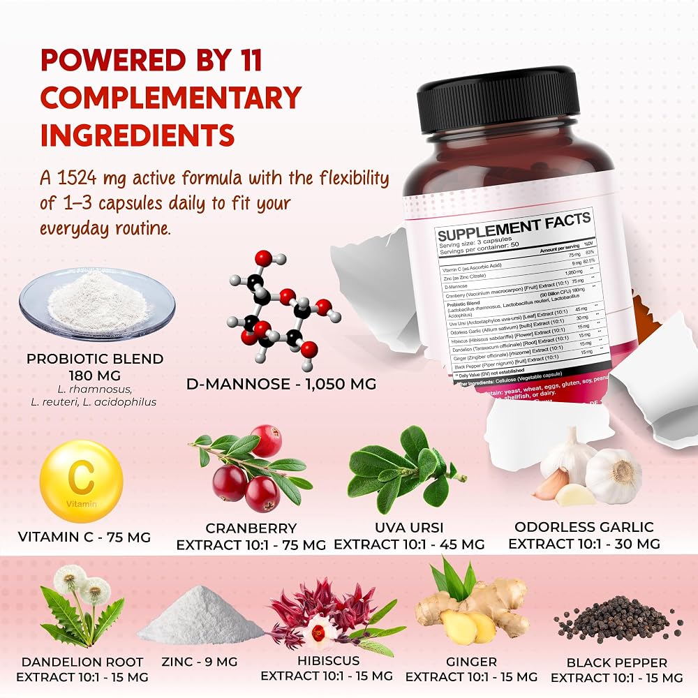 PeakPury D-Mannose Complex 1,524 mg with Cranberry & Probiotics - 150 Capsules - image 4