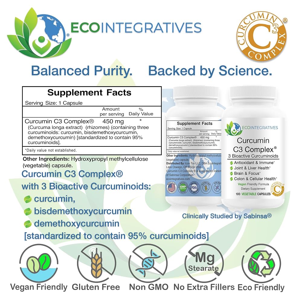 EcoIntegratives Turmeric Curcumin Complex - 100 Vegetable Capsules - image 4