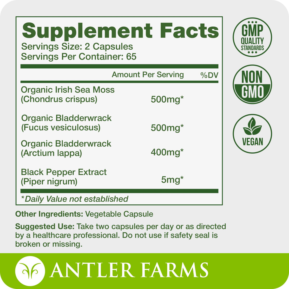 Antler Farms Sea Moss Complex with Bladderwrack - 130 Capsules - image 3