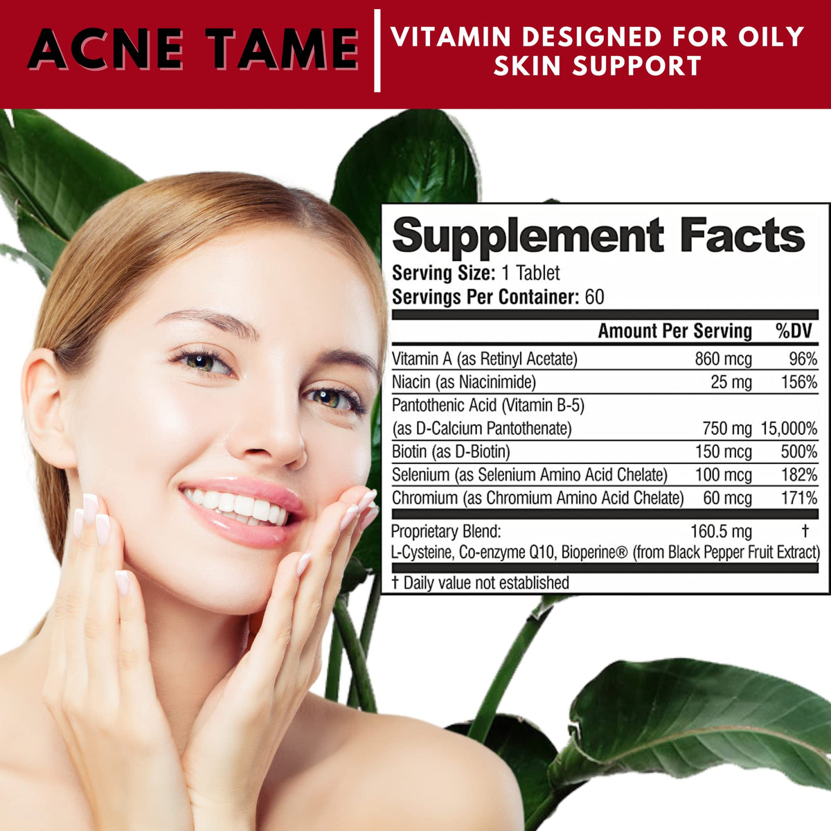 Acnetame Clear Skin Supplements - 120 Tablets - image 2