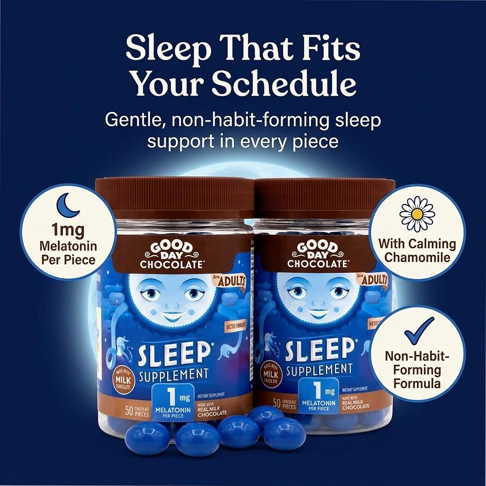 Good Day Chocolate Melatonin for Adults [ 80 Count ] - Fair Trade
