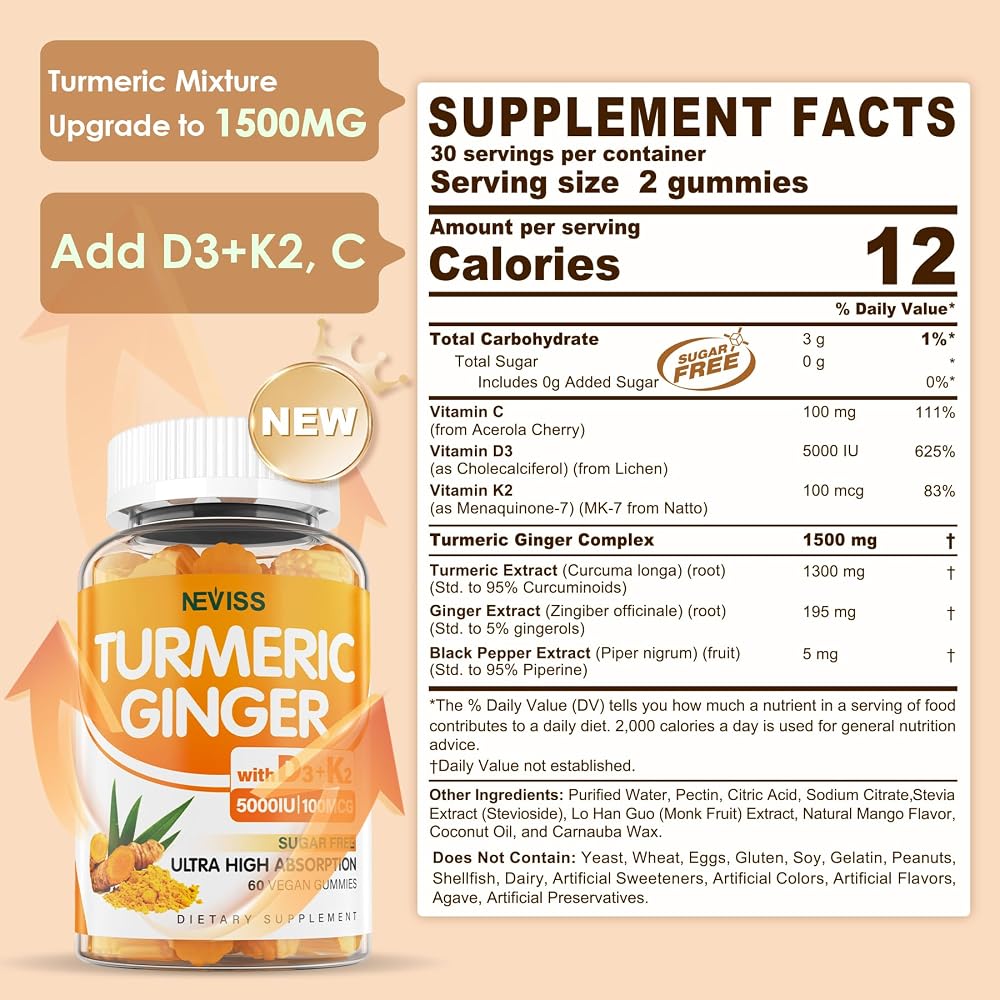 NEVISS Sugar Free Turmeric Ginger Gummies