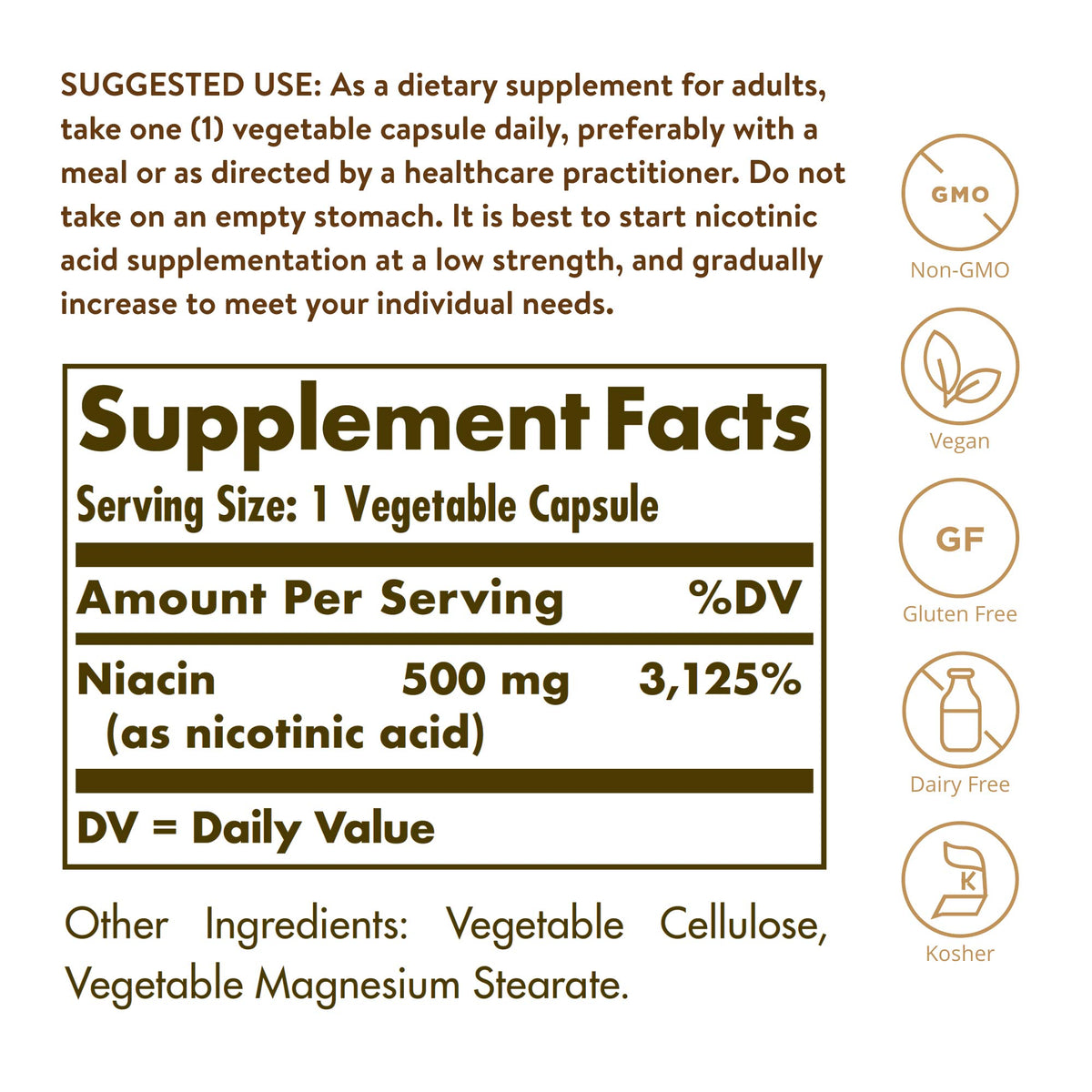 Solgar Niacin Vitamin B3 500 mg - 250 Vegetable Capsules - image 2