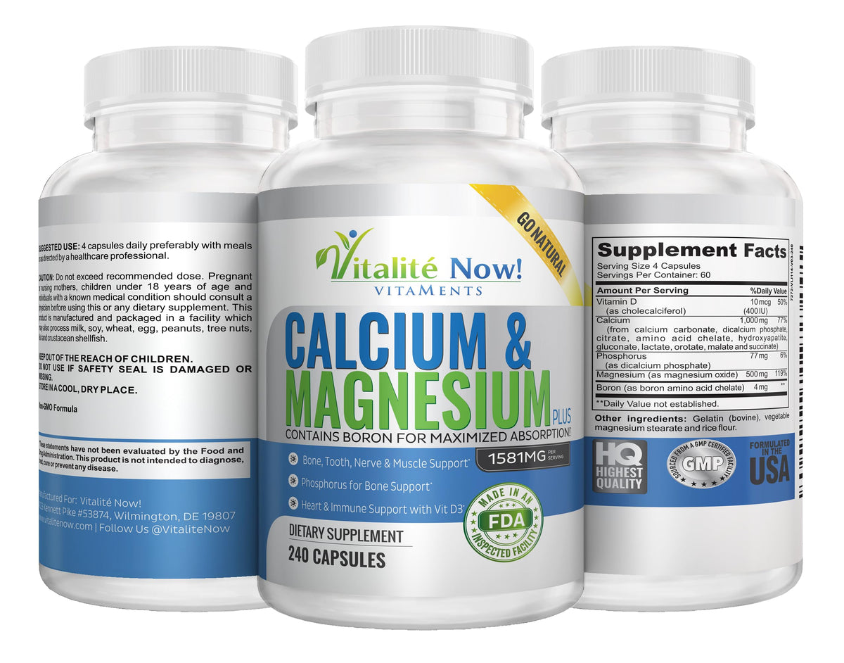 Vitalité Now! Calcium Magnesium Supplement 1000mg with Vitamin D - 240 Capsules - image 2