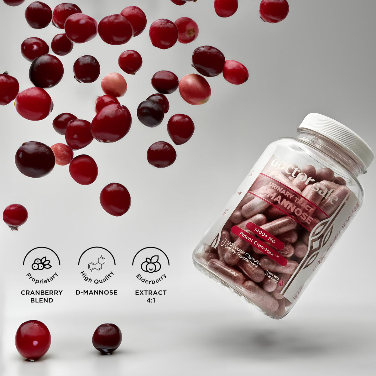 Doctor Safe Cranberry D-Mannose Capsules Urinary Tract Support - 120 Count - image 4