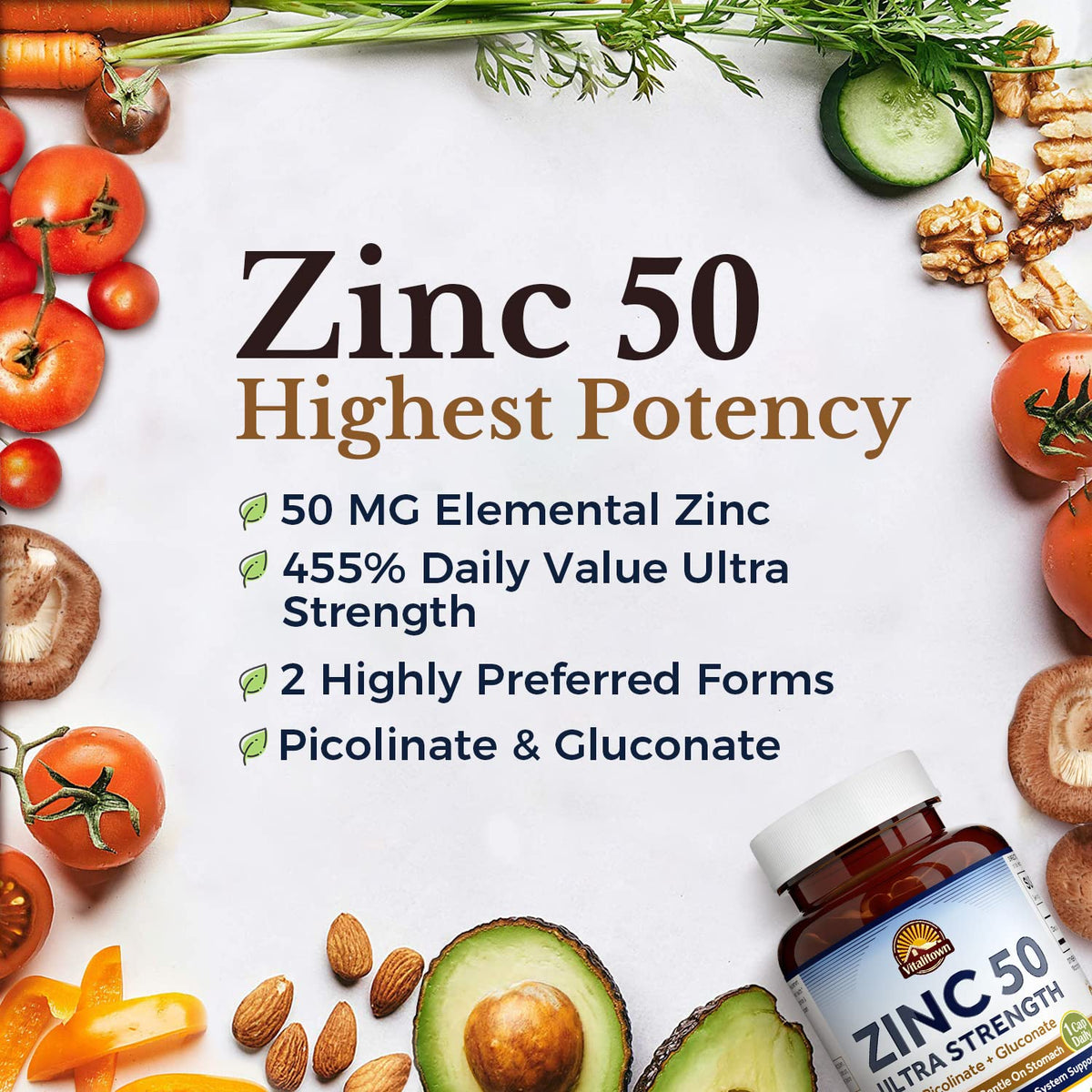 Vitalitown Chelated Zinc 50 mg Immune Support - 60 Vegetarian Capsules - image 3